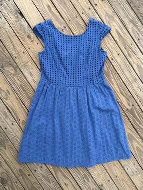 Xhilaration Blue Eyelet Mini Dress with Lattice Bodice Size M